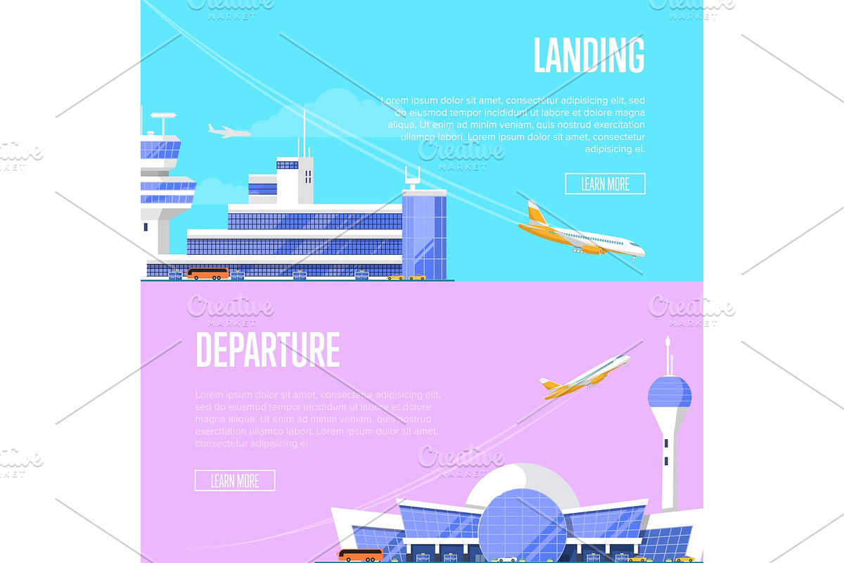 Aircraft landing and airport departure flyers in Illustrations - product preview 8