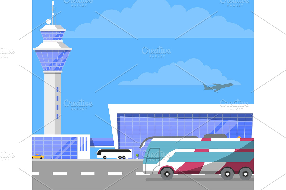 Modern international passenger airport building in Illustrations - product preview 8