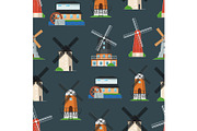 Seamless pattern with traditional old windmill