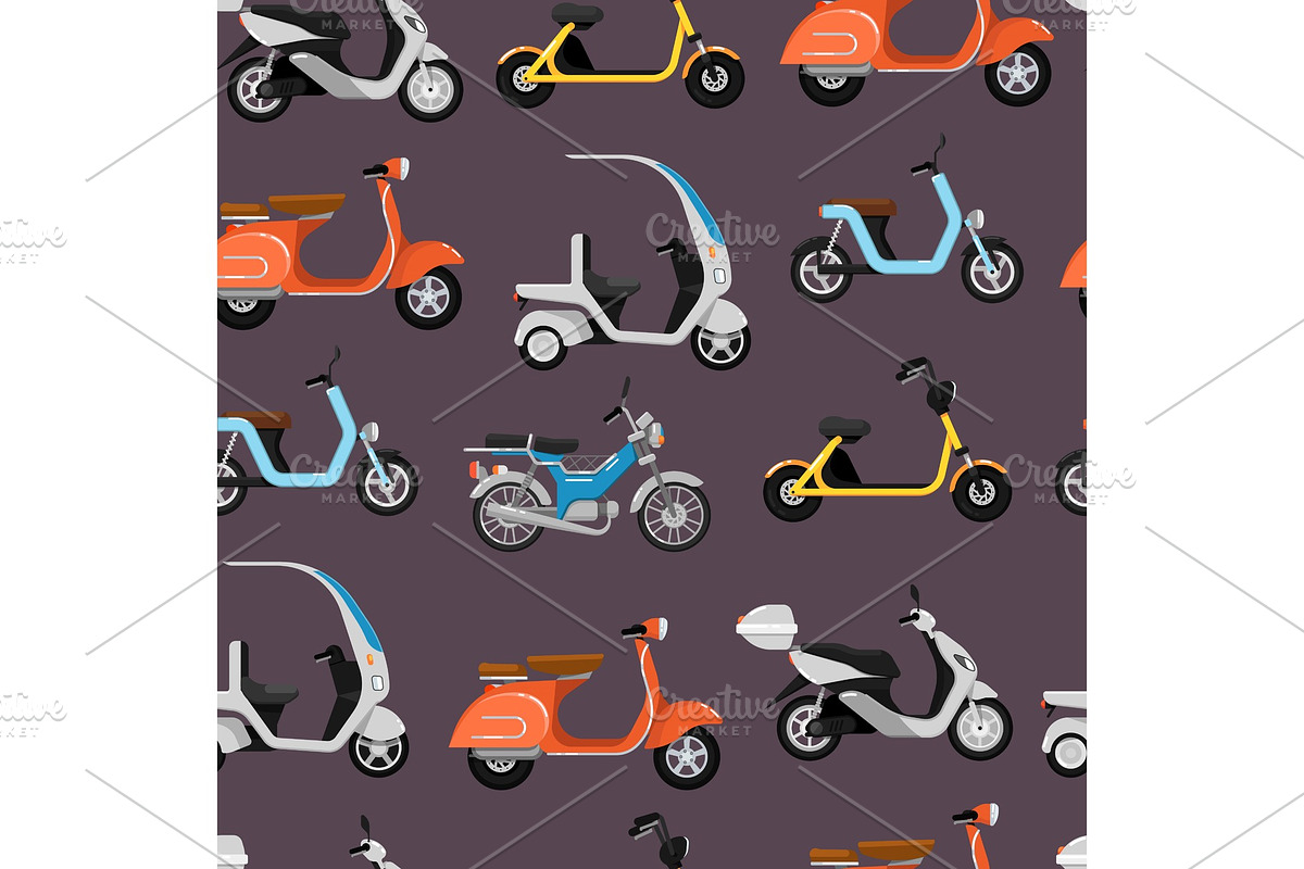 Seamless pattern with motor scooters in Illustrations - product preview 8