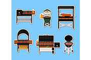 Barbecue grill with food isolated labels set