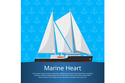 Marine heart poster with luxury yacht