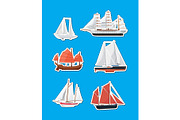 Sea sailboats side view isolated labels set