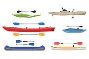 Side view kayaks with paddles set