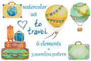 Watercolor set about travel
