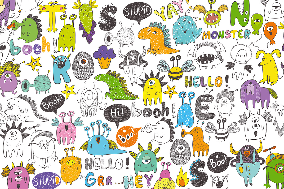 Doodle monsters collection in Objects - product preview 8