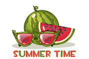Watermelon and glasses. Hello Summer time, vector illustration