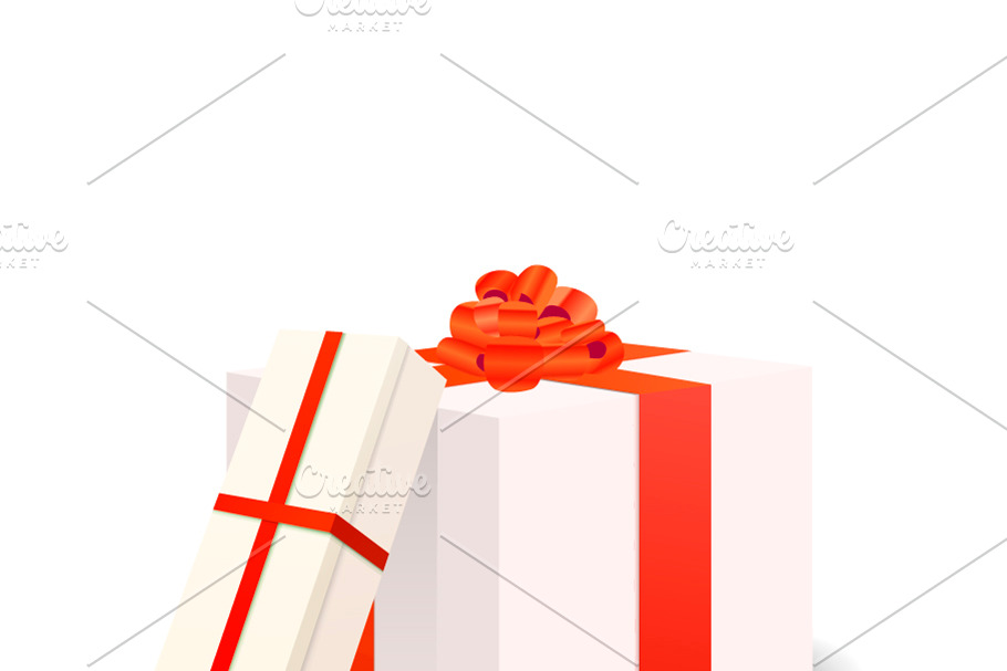 White gift boxes with red tapes in Objects - product preview 8