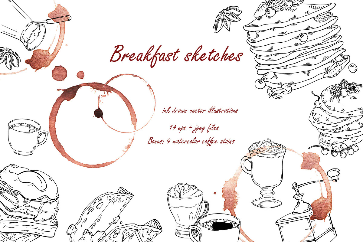 Breakfast ink sketches in Illustrations - product preview 8