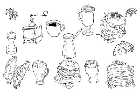 Breakfast ink sketches in Illustrations - product preview 1