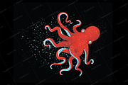 Red Octopus on Black