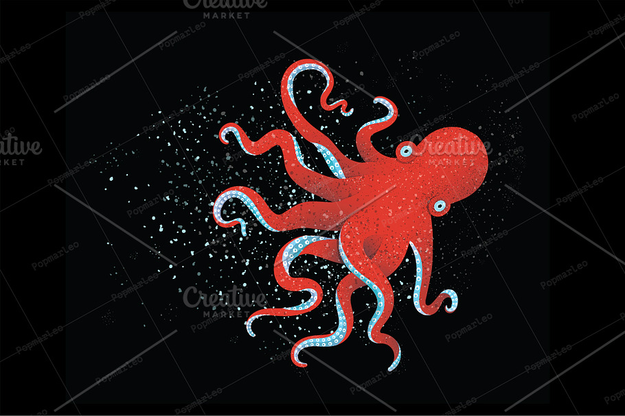 Red Octopus on Black in Illustrations - product preview 8