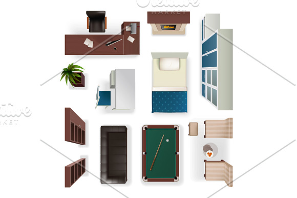 Home Interior Top View Set in Illustrations - product preview 2