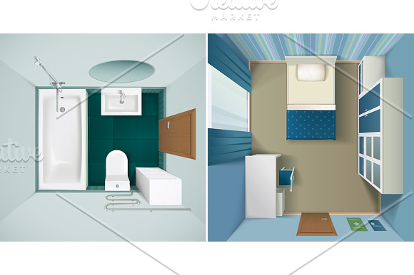 Home Interior Top View Set in Illustrations - product preview 3