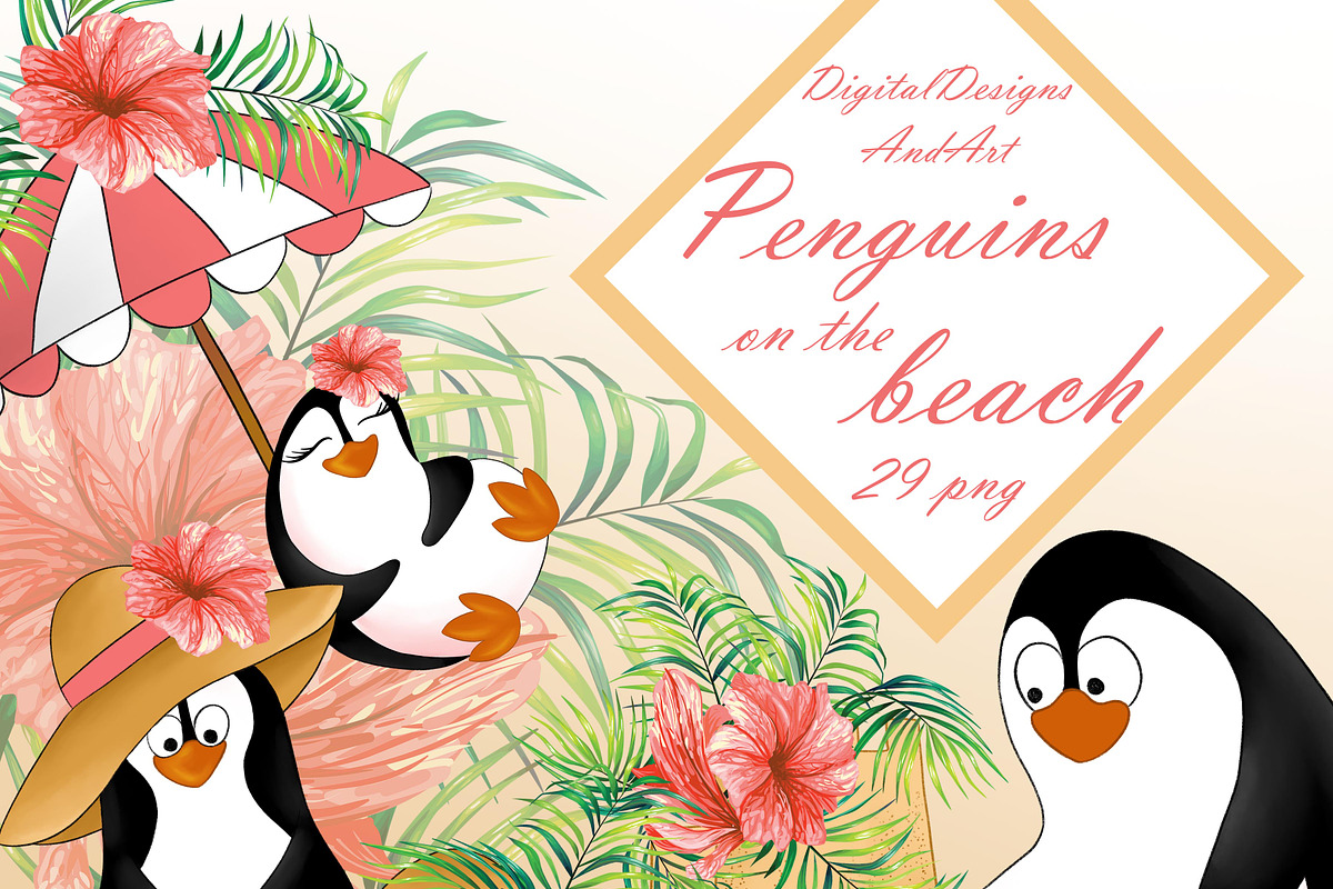 Summer penguins clipart in Illustrations - product preview 8