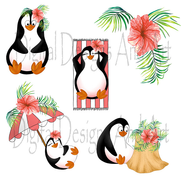Summer penguins clipart in Illustrations - product preview 1