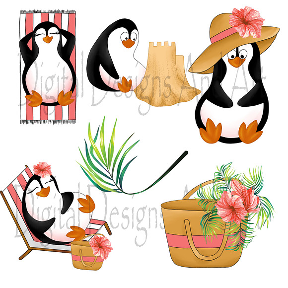 Summer penguins clipart in Illustrations - product preview 2