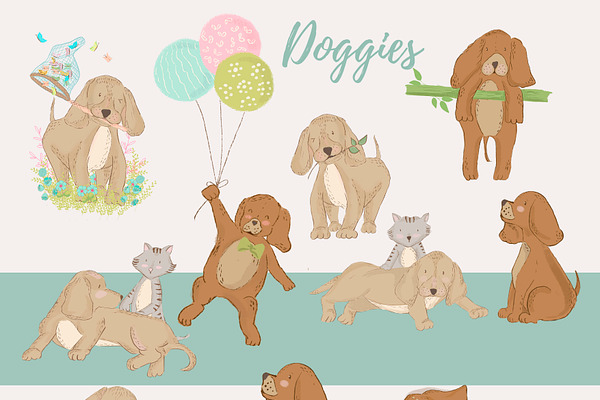 Spring time Doggies illustration set