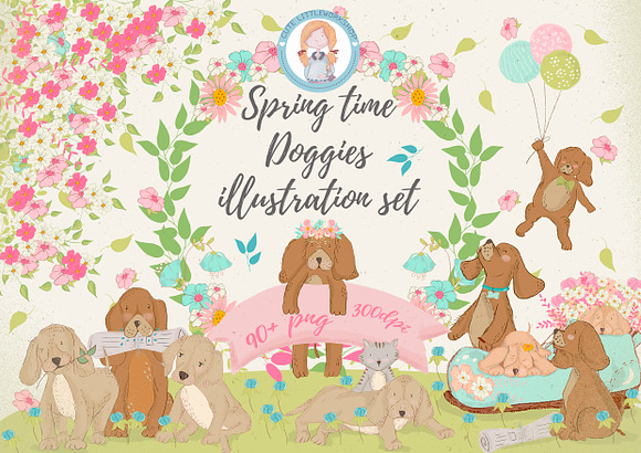 Spring time Doggies illustration set in Illustrations - product preview 8