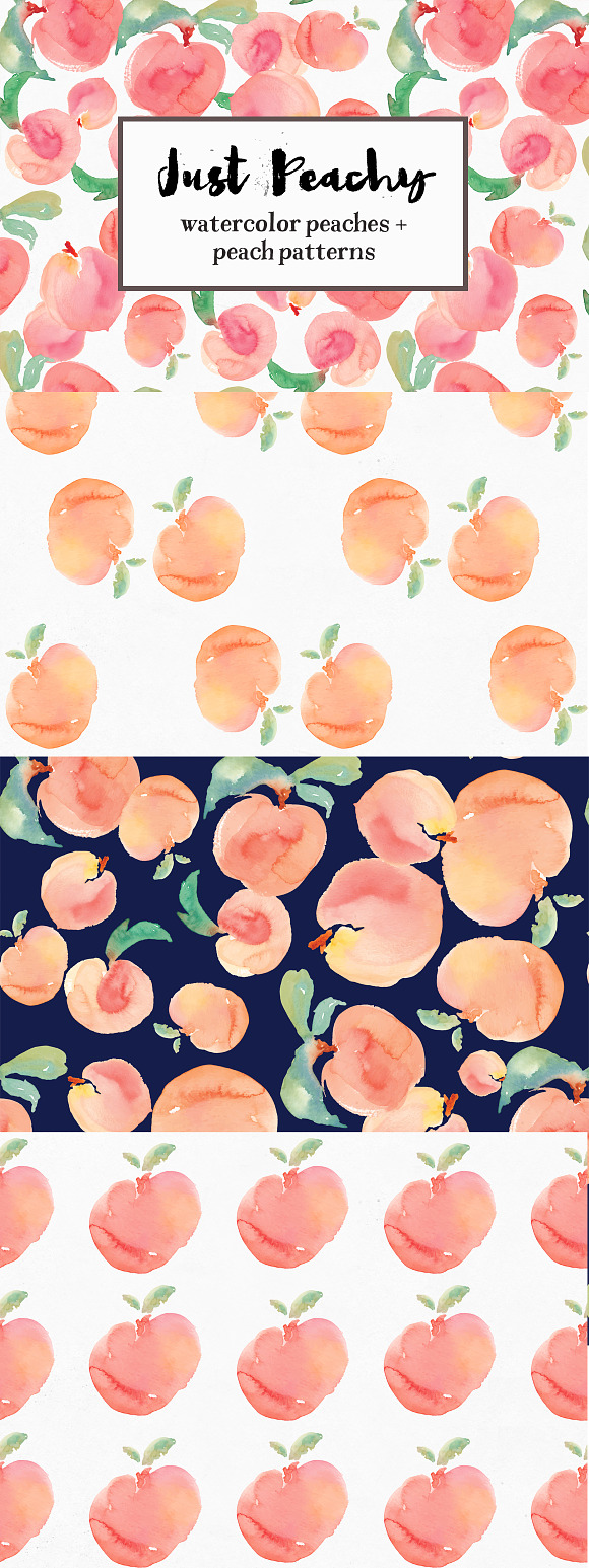 Watercolor Peach Patterns + Peaches in Illustrations - product preview 1
