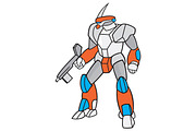 Mecha Robot Holding Ray Gun Isolated