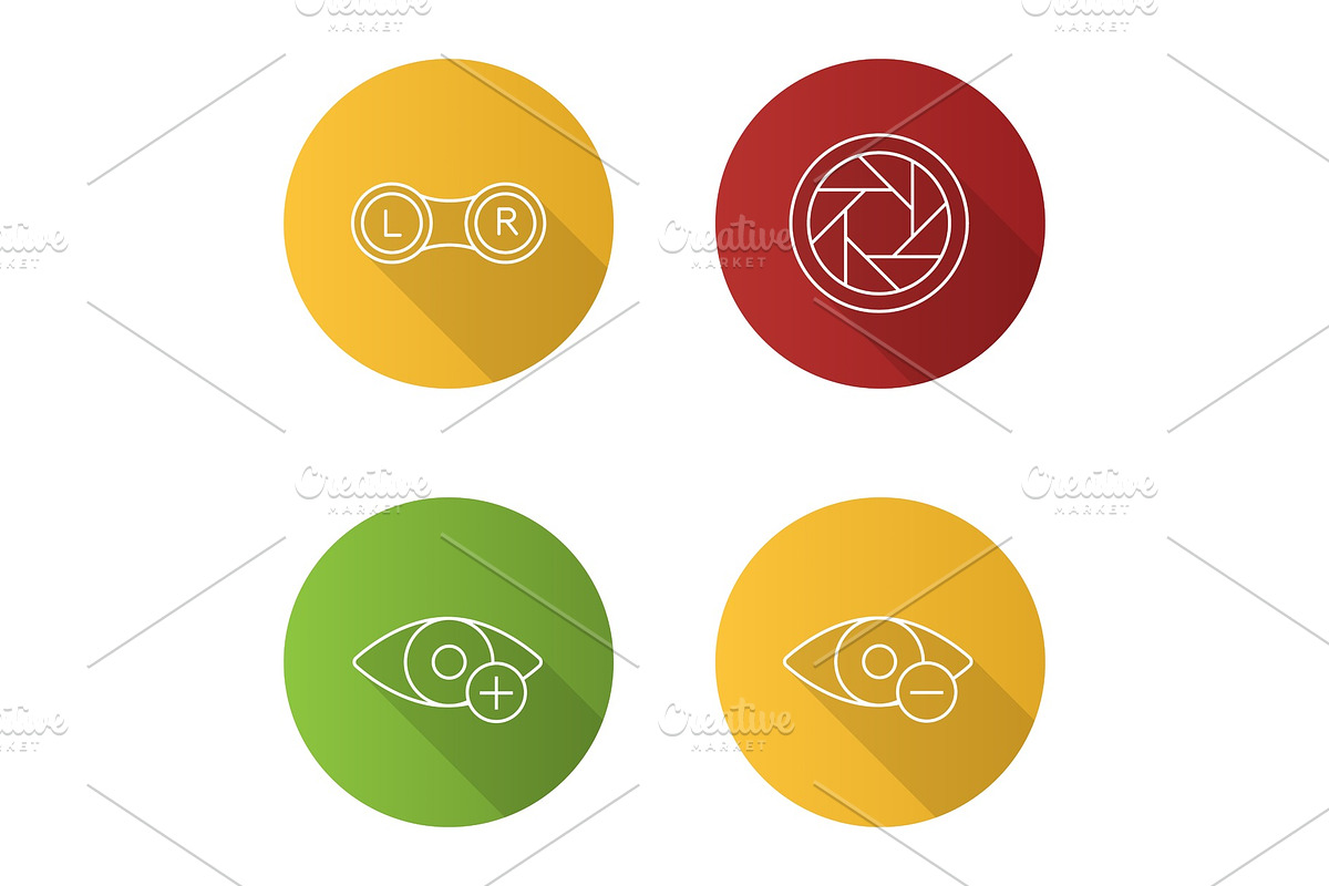 Ophtalmology flat linear long shadow icons set in Graphics - product preview 8