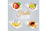 Fruits and Milk Vector Illustrations Set