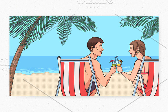 Man and woman on sandy beach in Illustrations - product preview 1