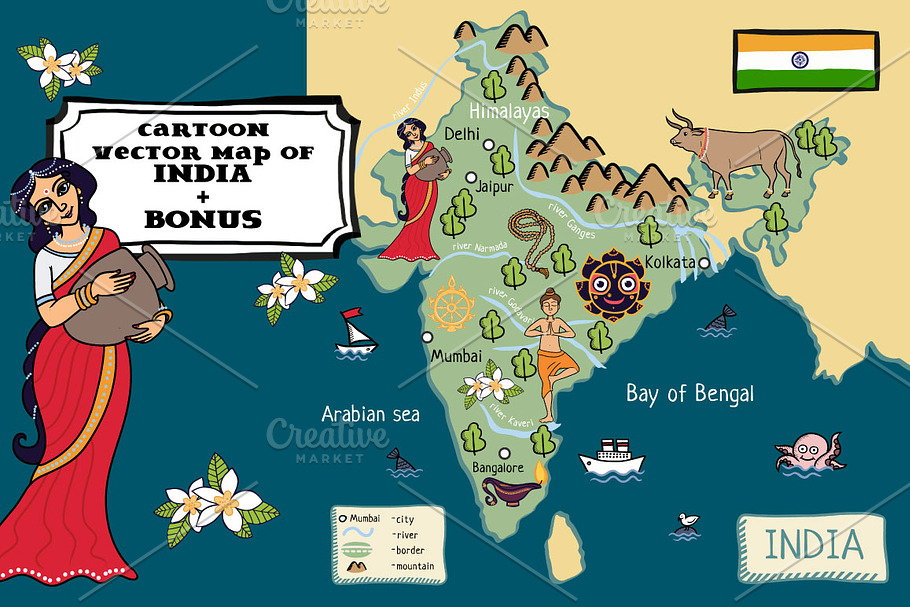 Cartoon map of India  in Illustrations - product preview 8