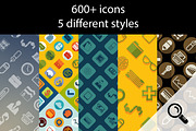 600+ business icons. 5 styles