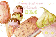 4 Watercolor ice creams, vectorized.