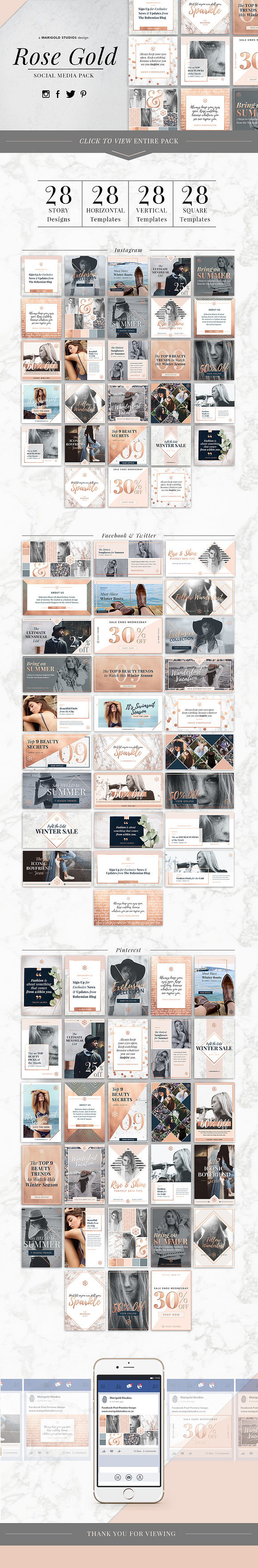 ROSE GOLD | Social Media Pack in Social Media Templates - product preview 12
