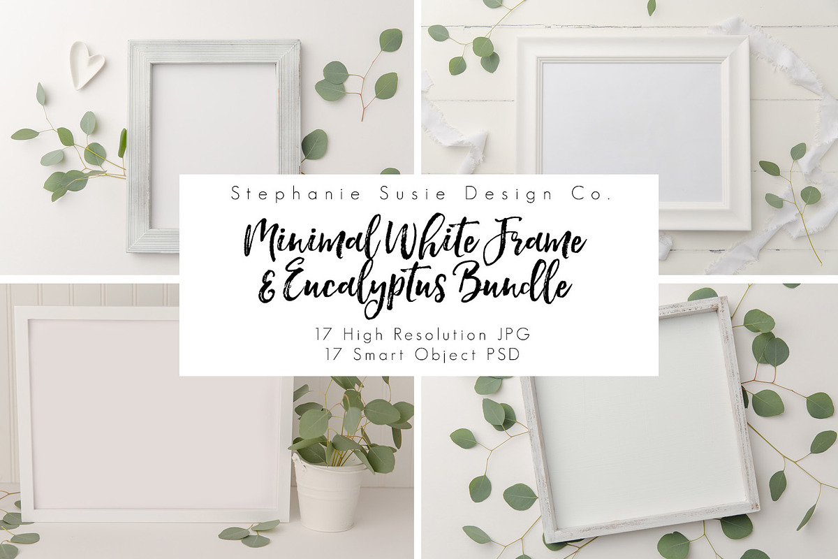 White Frame & Eucalyptus Mock Up in Print Mockups - product preview 8