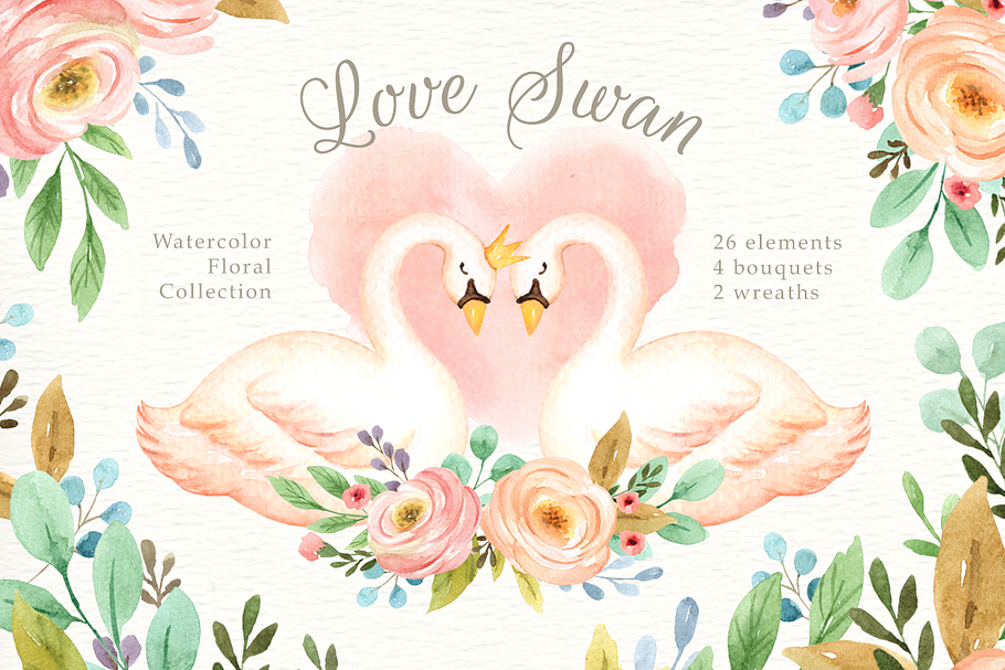 Love Swan Watercolor Clip Art