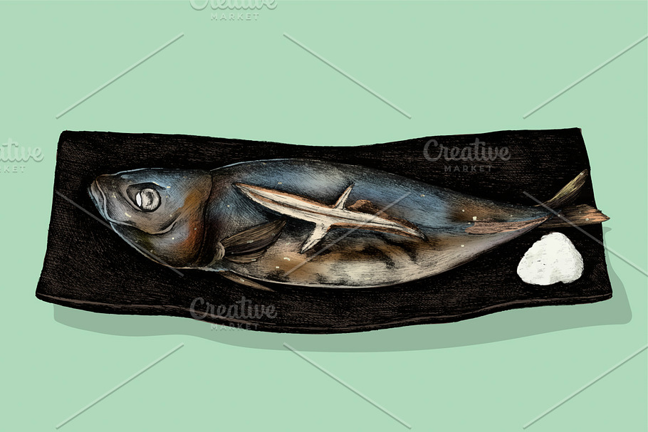 Illustration of Japanese Fish Dish in Illustrations - product preview 8