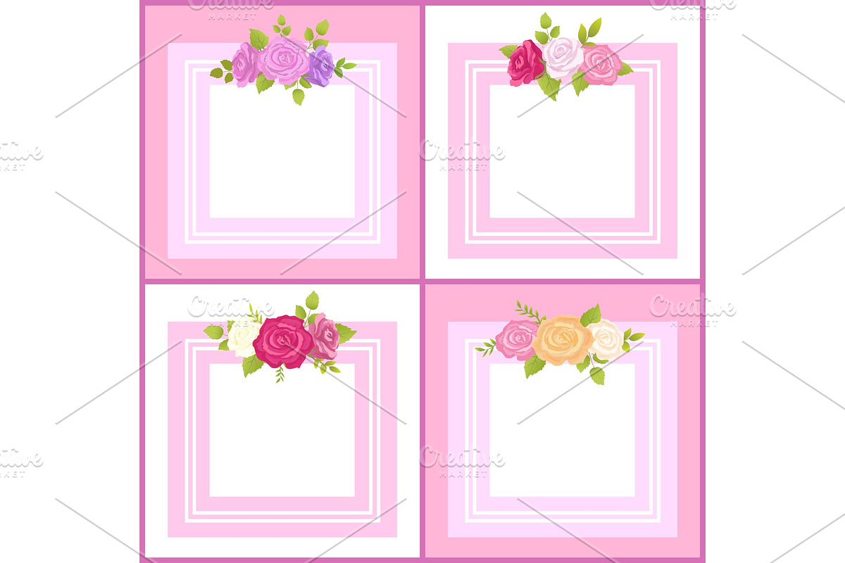 Four Frames with Decorative Flowers Color Banner in Illustrations - product preview 8