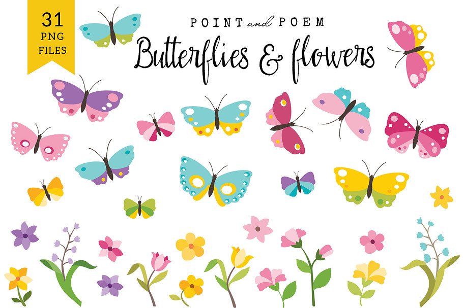Butterflies & Flowers Clip arts in Illustrations - product preview 8