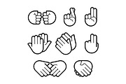 Hand gestures. Line icons set. Flat