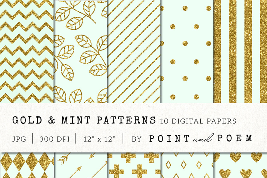 Gold Glitter & Mint Patterns