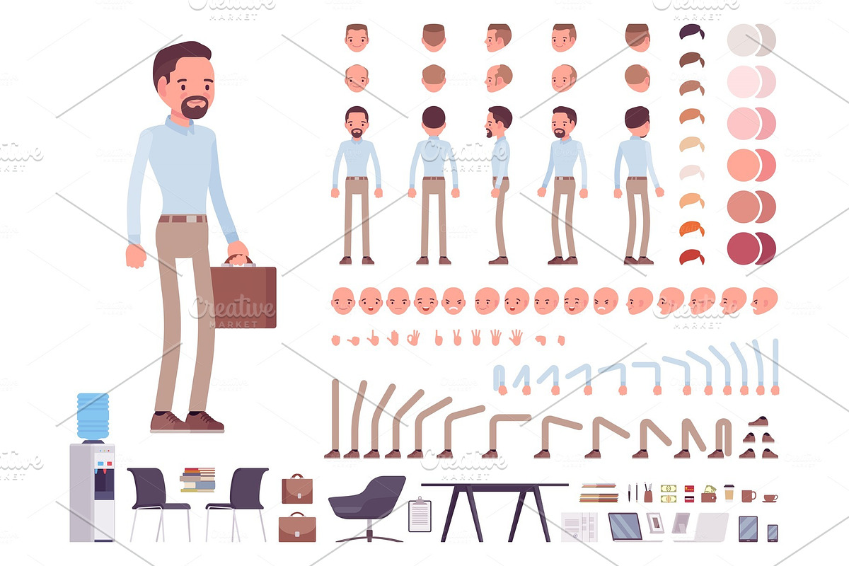 Smart casual man character creation set in Illustrations - product preview 8
