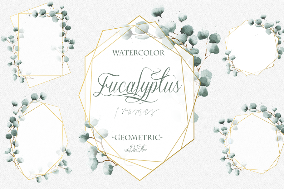 Geometric Eucalyptus Frames Clip Art in Illustrations - product preview 8