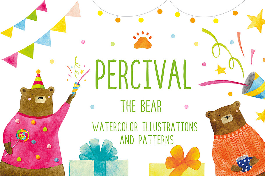 Percival the bear watercolor in Illustrations - product preview 8