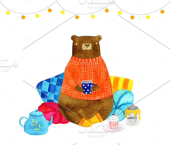 Percival the bear watercolor in Illustrations - product preview 2