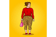 Fat girl in leopard leggings pop art vector