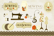 Sewing Clipart. Old Style.