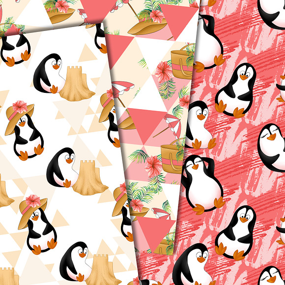 Beach penguins digital paper in Patterns - product preview 2
