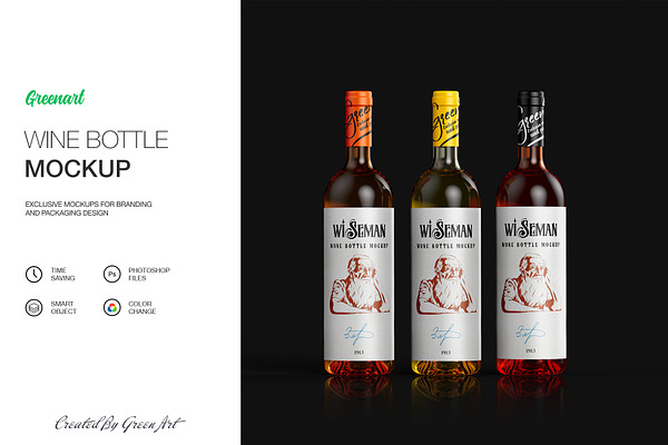 Clear Glass Bottle With Wine-Mockup