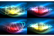 Vector collection of glowing neon shapes in dark abstract backgrounds