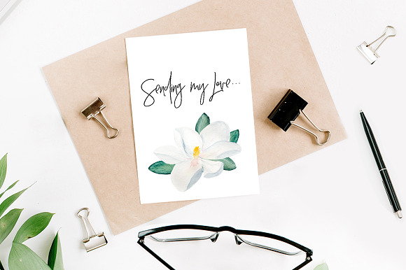 Watercolor Magnolia Blossom in Illustrations - product preview 1