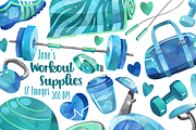 Watercolor Workout Supplies Clipart
